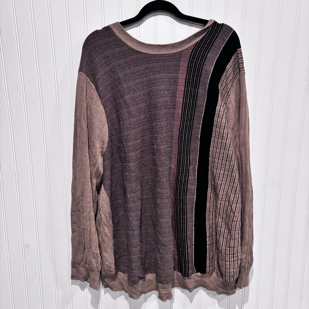 Vintage Perry Ellis Crew Neck Sweater 3X Big Multicolor Geometric Stripe Knit